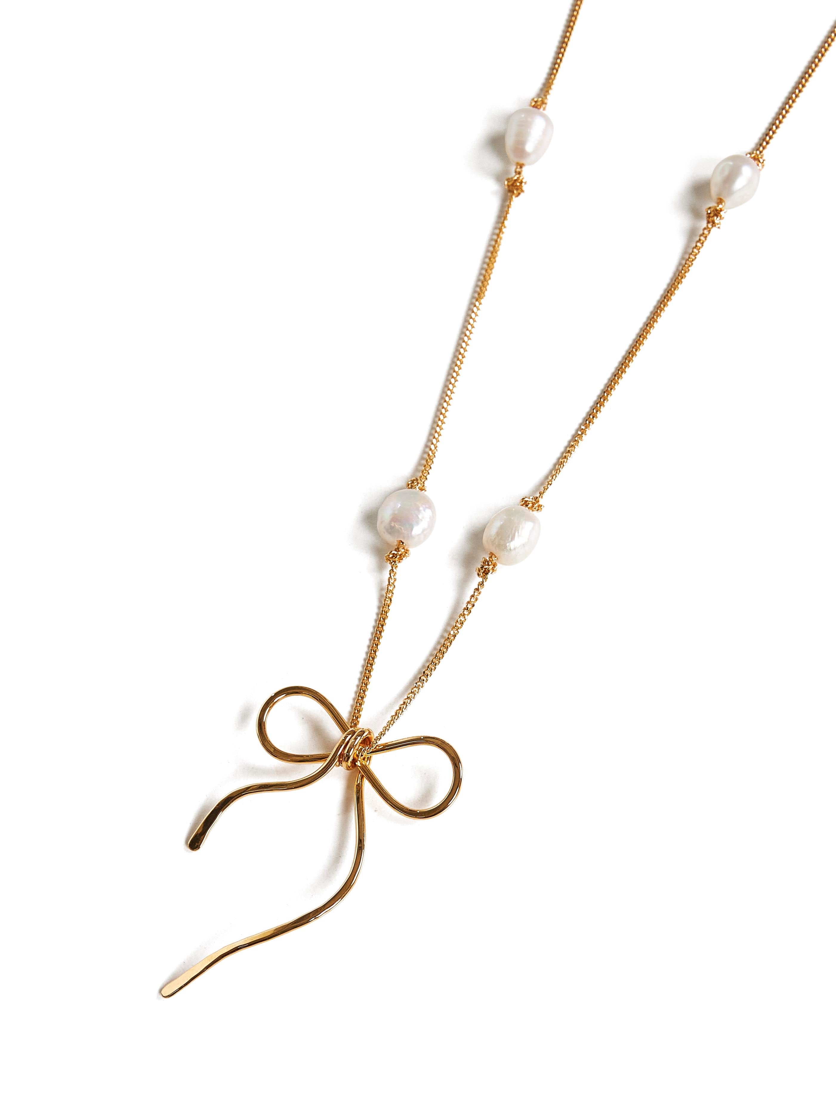 Gold brass Bow necklace - 2
