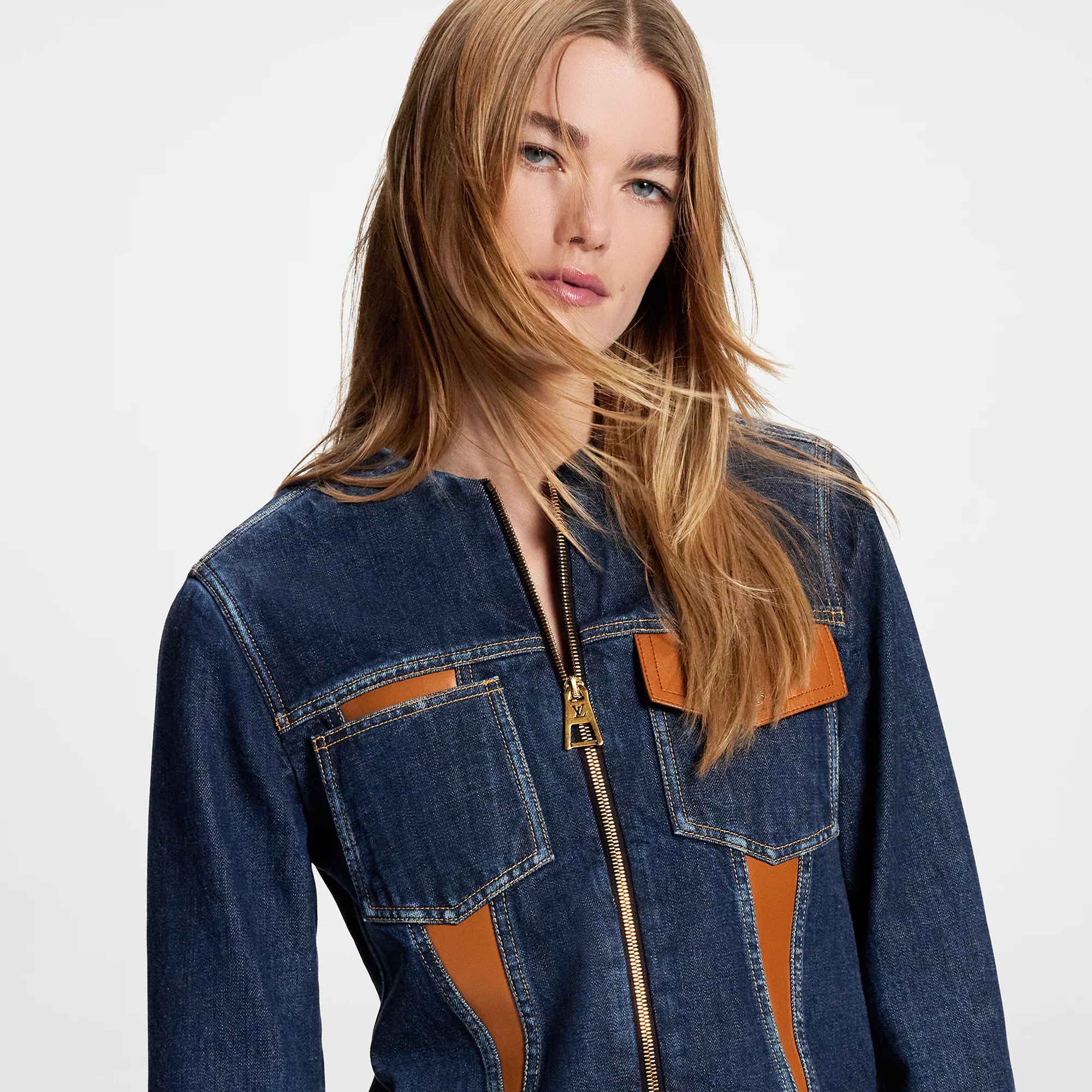 Leather Accent Denim Jacket - 2