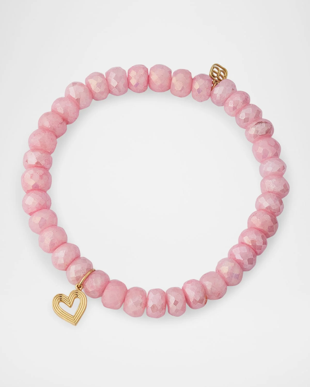 14K Small Fluted Heart on Pink Grapolite Bracelet - 1