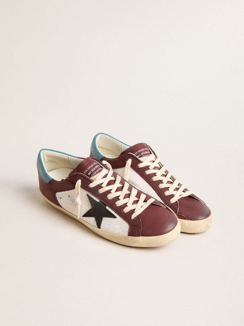 Golden Goose Men’s Super-Star in crackle leather with brown star and teal heel tab outlook
