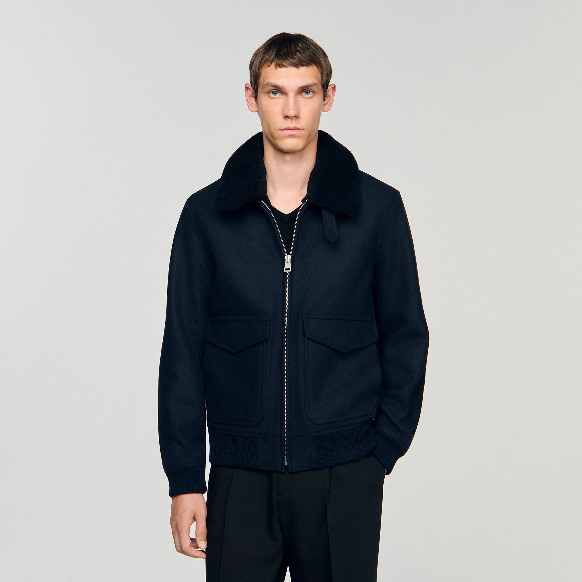 WOOL AVIATOR JACKET WITH SHEARLING - 4