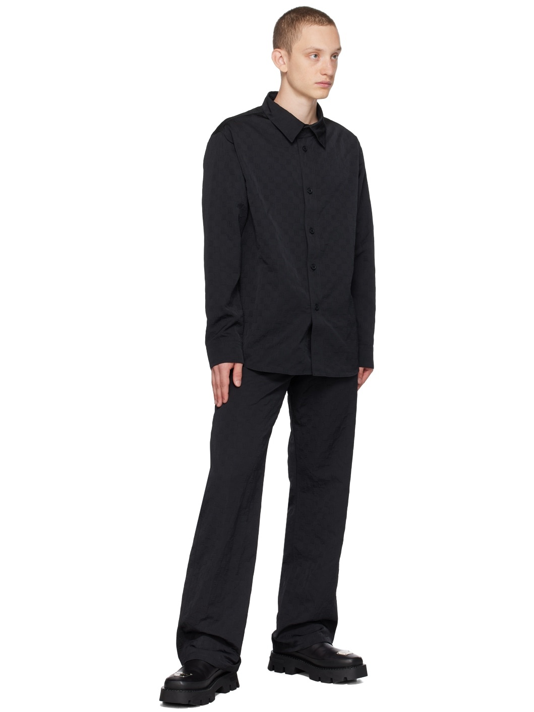 Black Embossed Trousers - 4