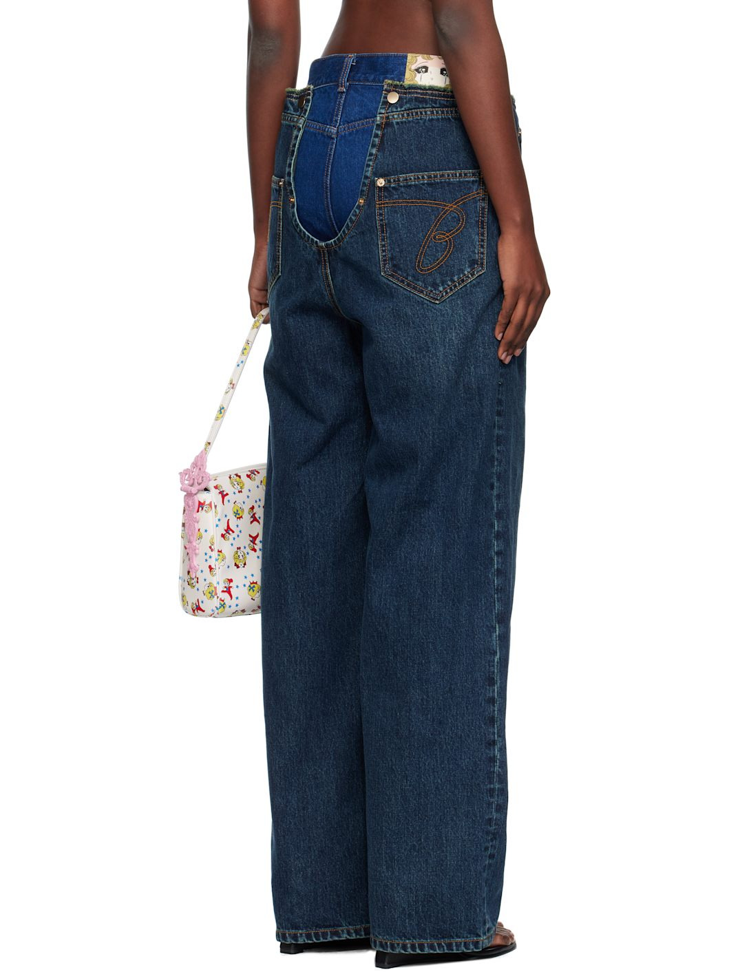 Navy Blooming Layered Washed Jeans - 3