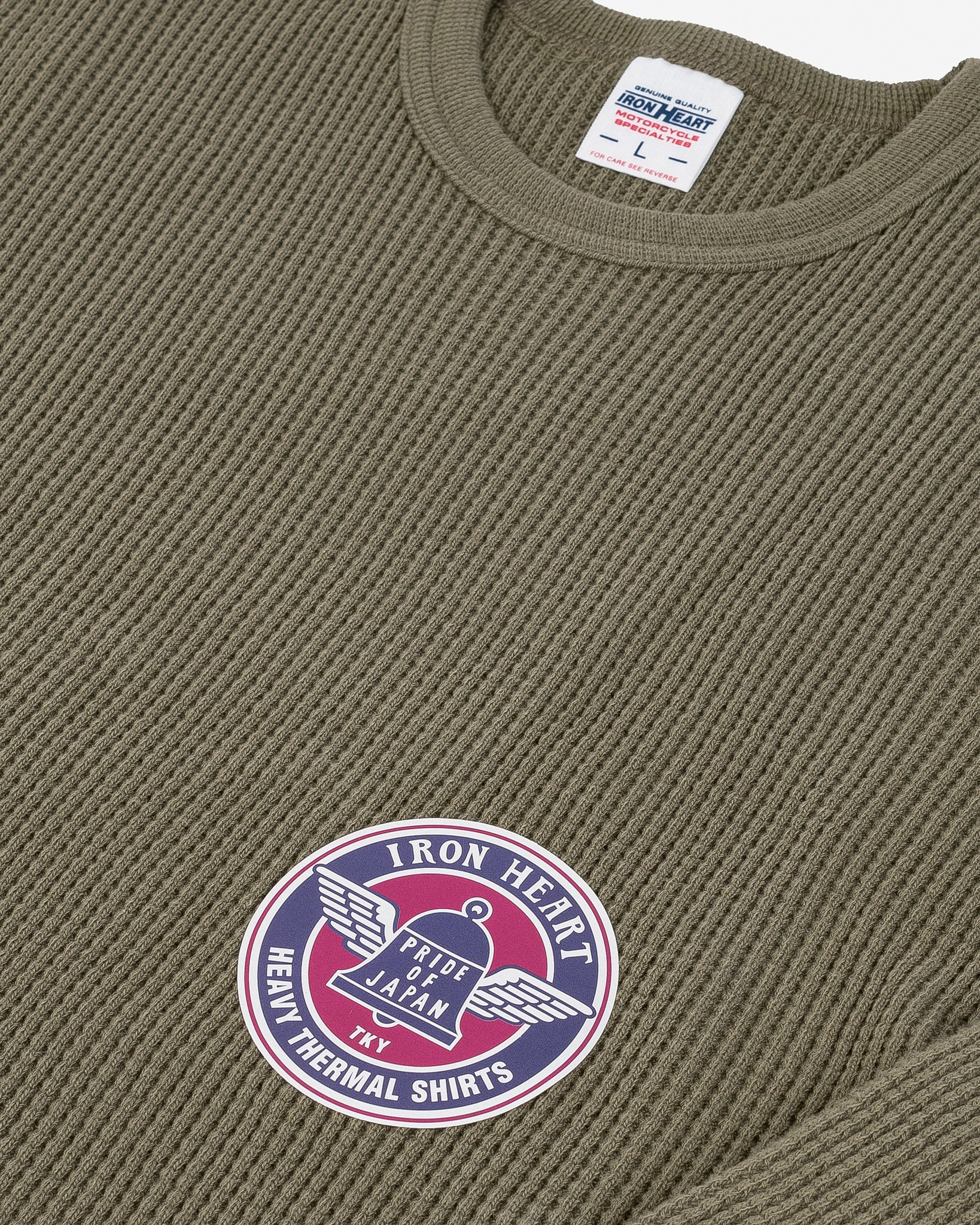 IHTL-1301-OLV Waffle Knit Long Sleeved Crew Neck Thermal Top - Olive - 5