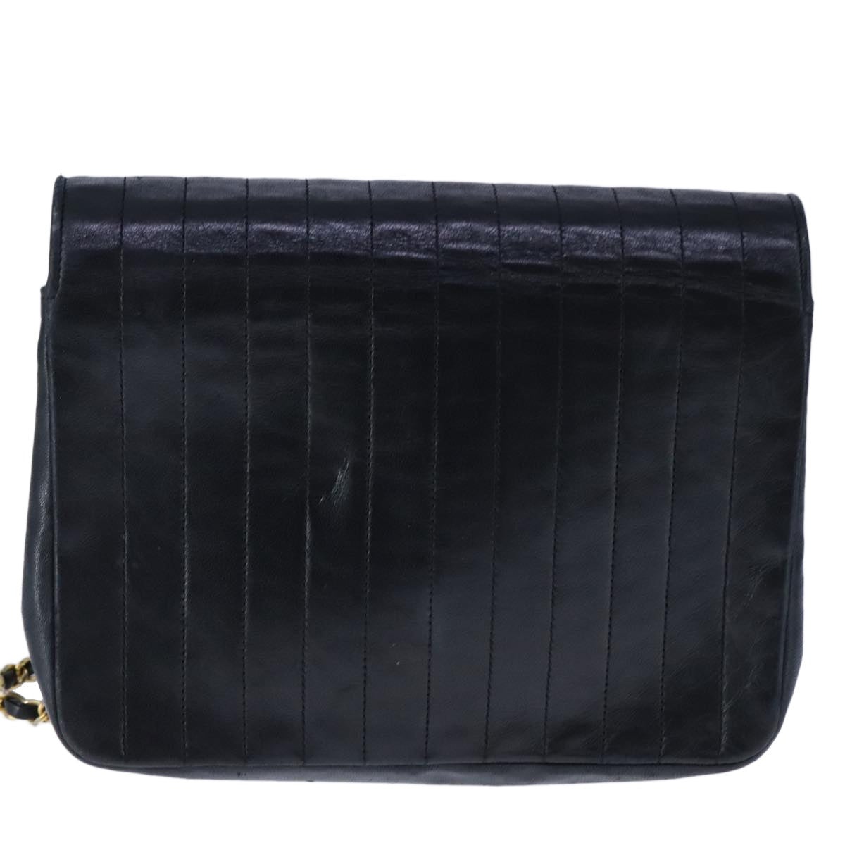 CHANEL Mademoiselle Chain Shoulder Bag Lamb Skin Black Gold CC - 2