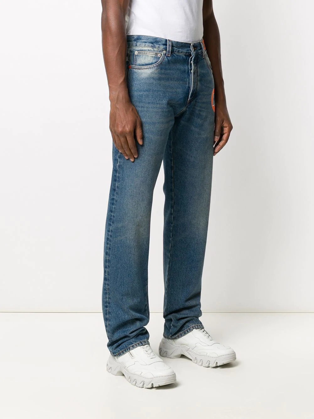 faded logo patch straight-leg jeans - 3