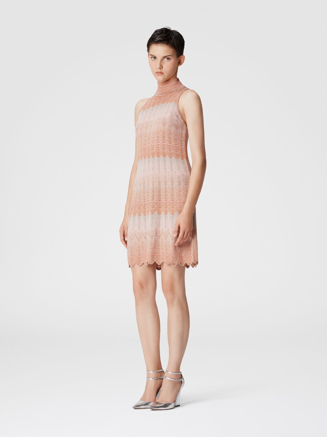 Sleeveless mini-dress with lamé Greek motif - 2
