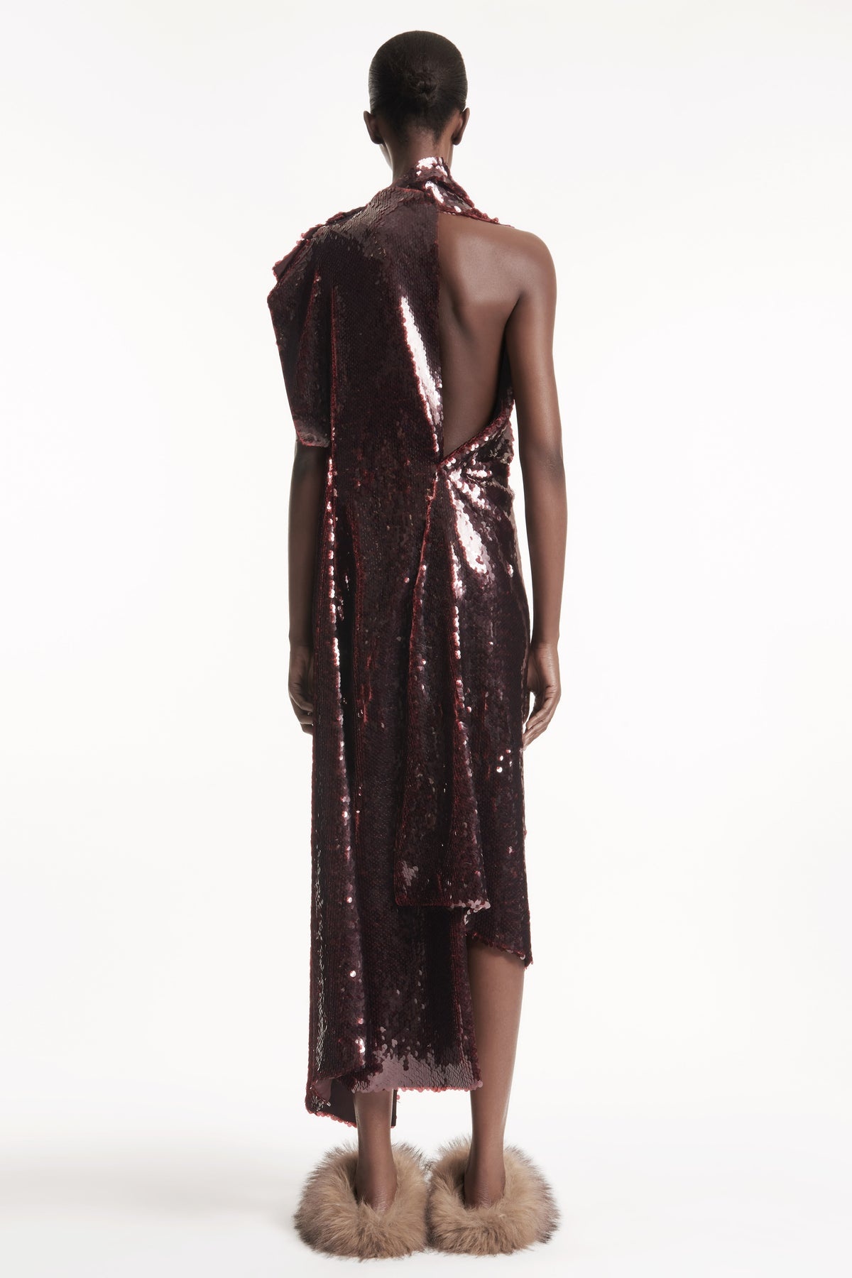 ASYMMETRIC DRAPED DRESS BURGUNDY - 4