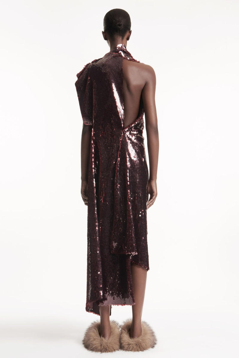 A.W.A.K.E. MODE ASYMMETRIC DRAPED DRESS BURGUNDY outlook