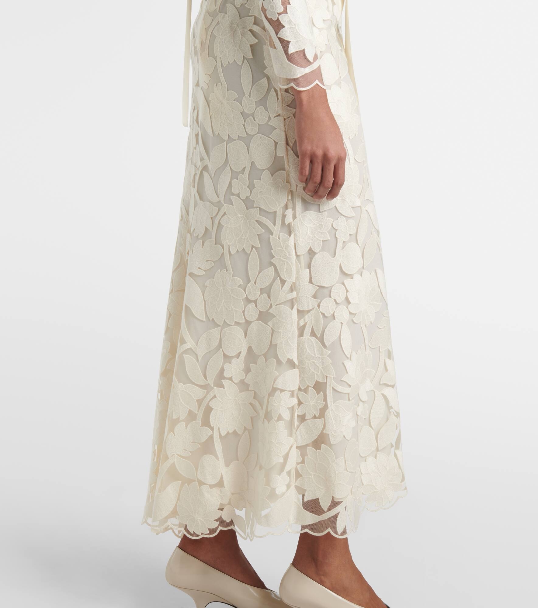 Floral embroidered tulle midi dress - 5