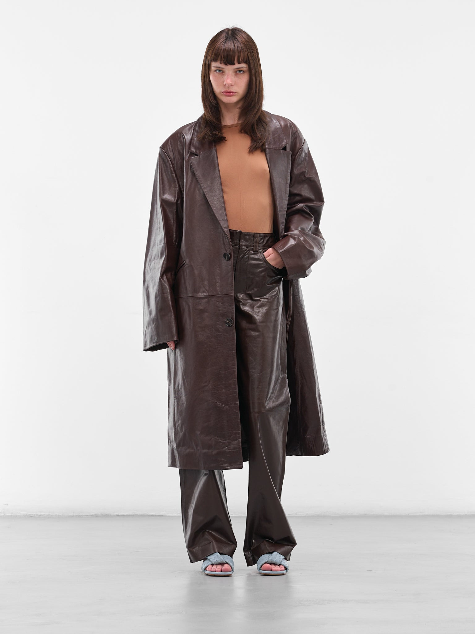 Brown Oversized Leather Coat - 6