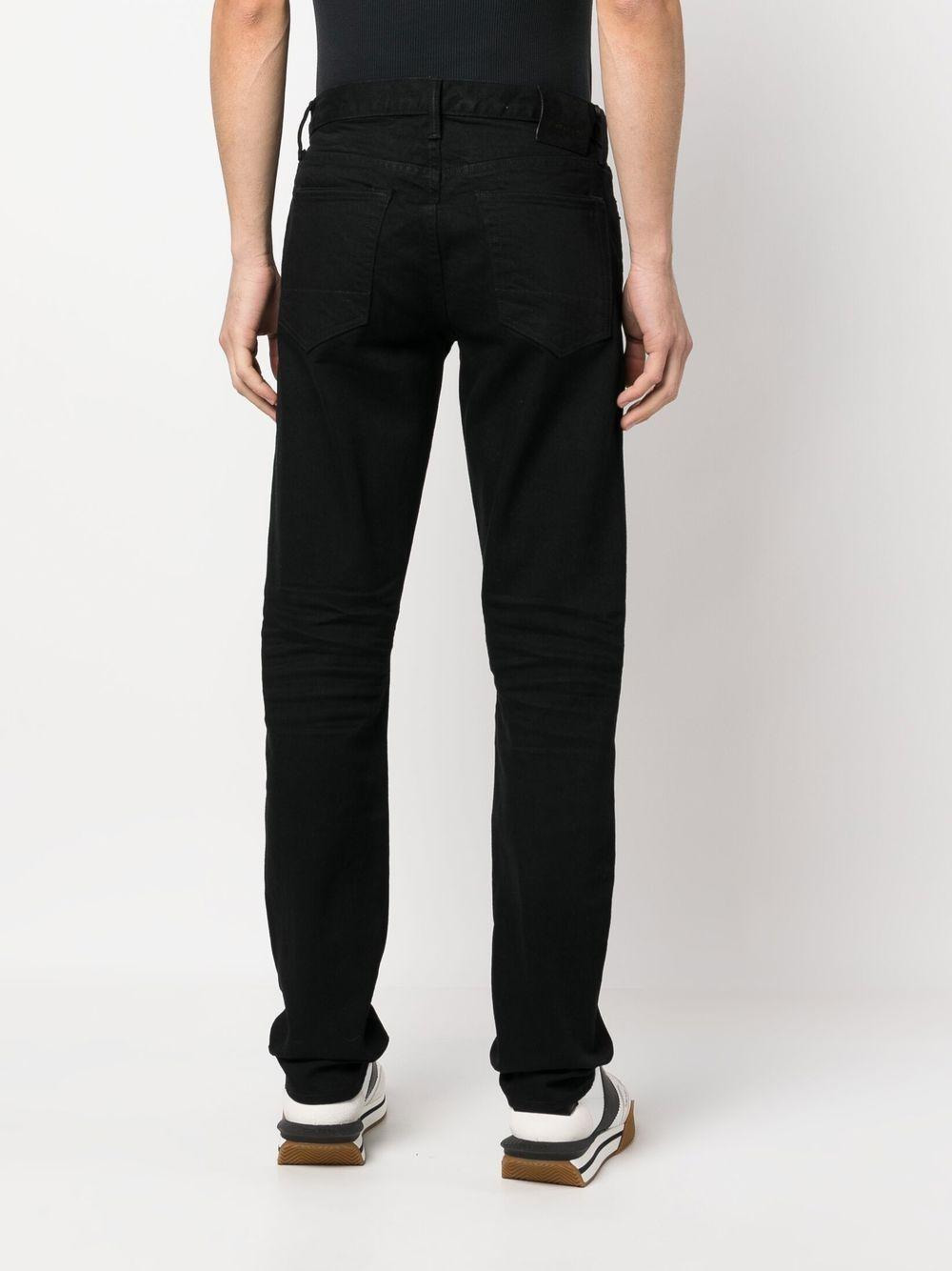 Slim-fit five-pocket washed black stretch cotton denim jeans. - 3