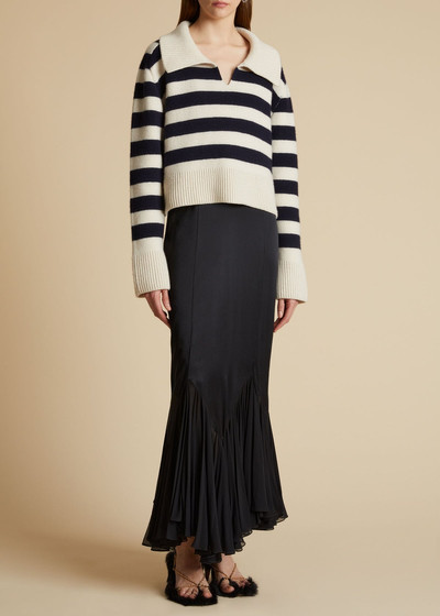 KHAITE The Franklin Sweater in Magnolia with Navy Stripes outlook