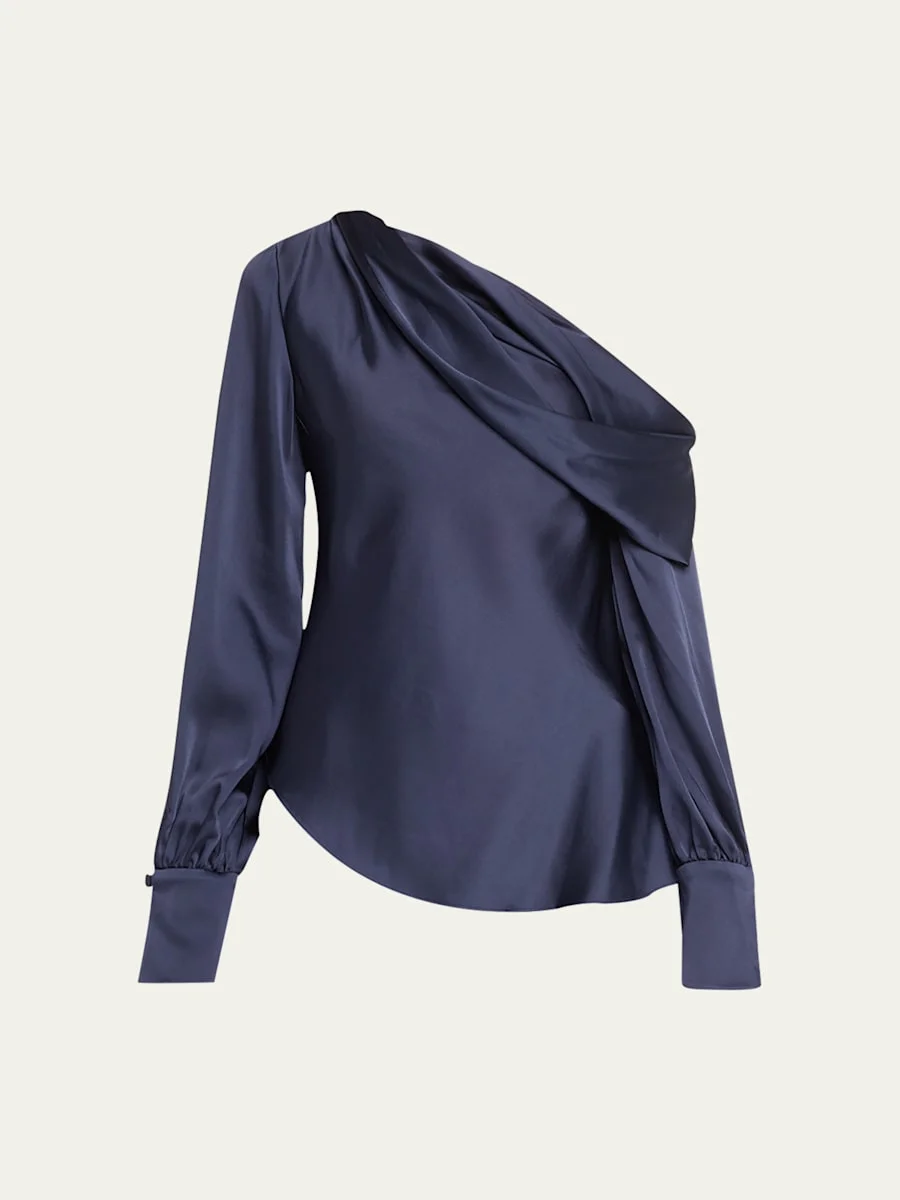 Alice Draped Satin One-Shoulder Top - 1