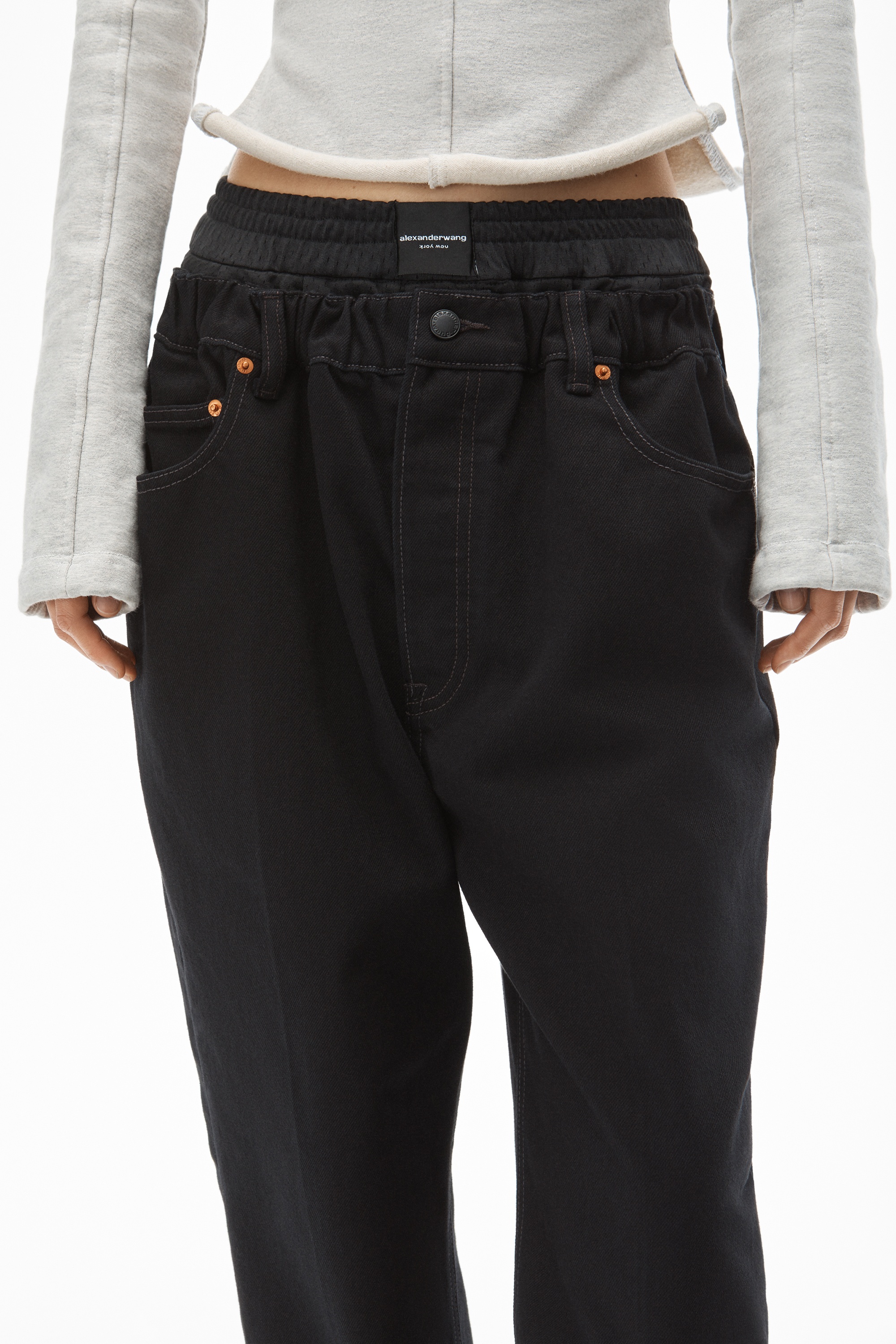 RUCHED WAIST BAGGY PANT IN DENIM - 6