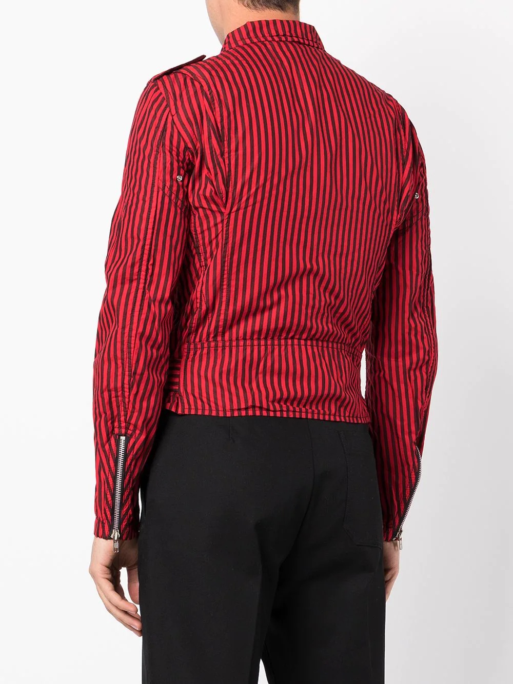belted stripe-print biker jacket - 7