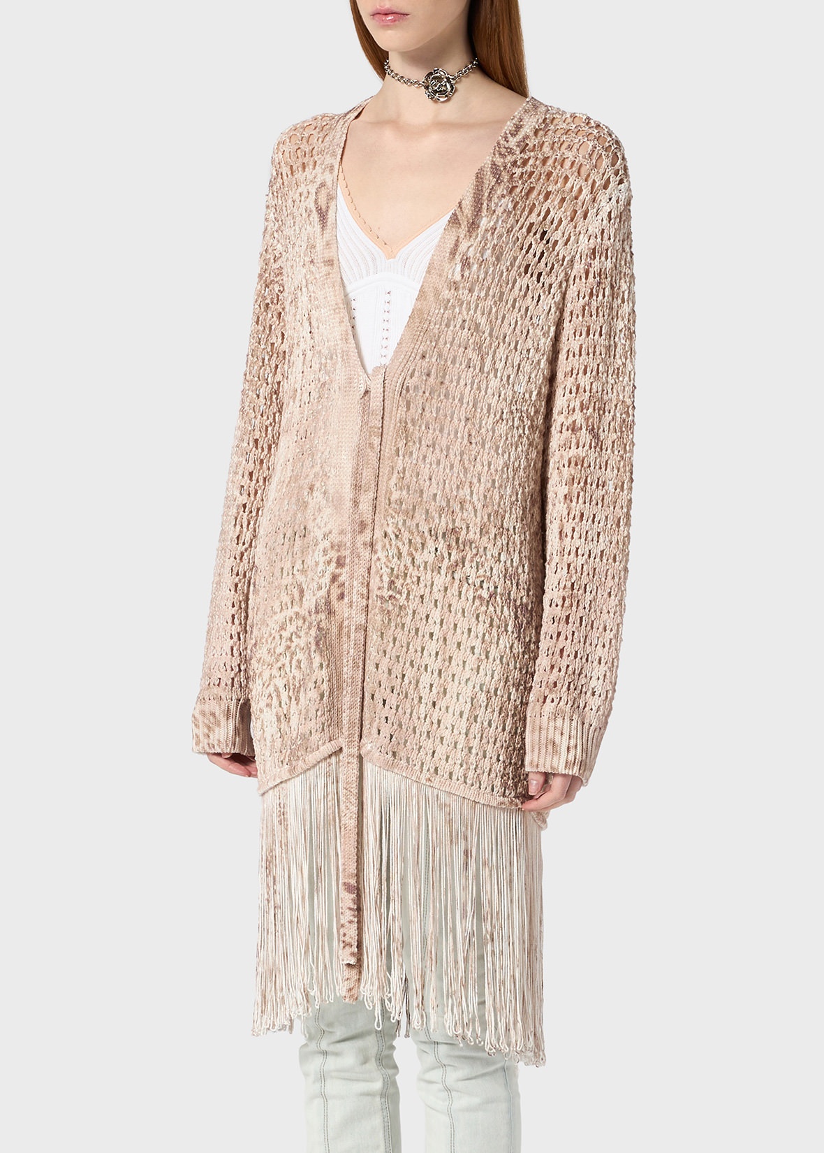 MESH-EFFECT CARDIGAN WITH FRINGES - 5