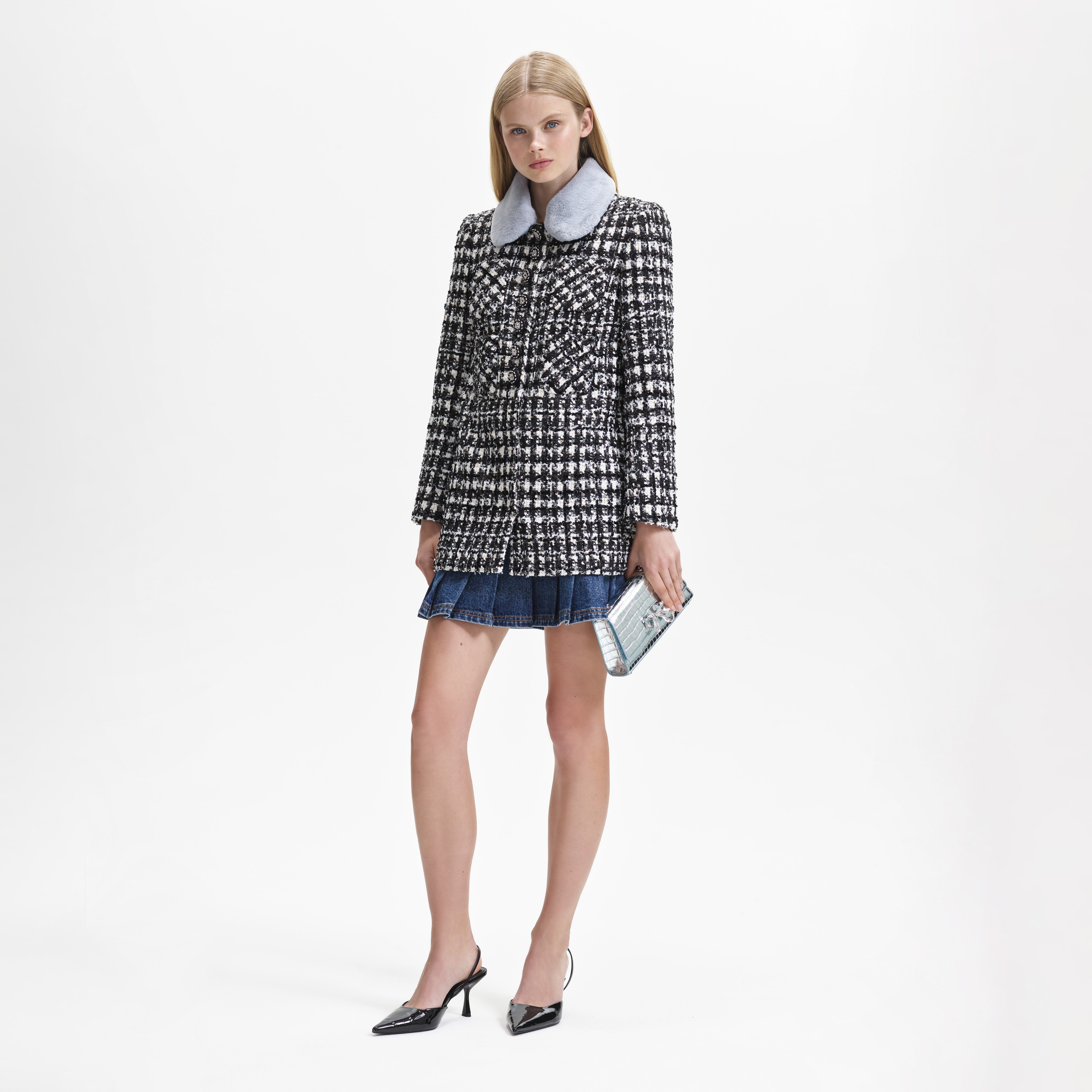 Black Check Boucle Collar Jacket - 2