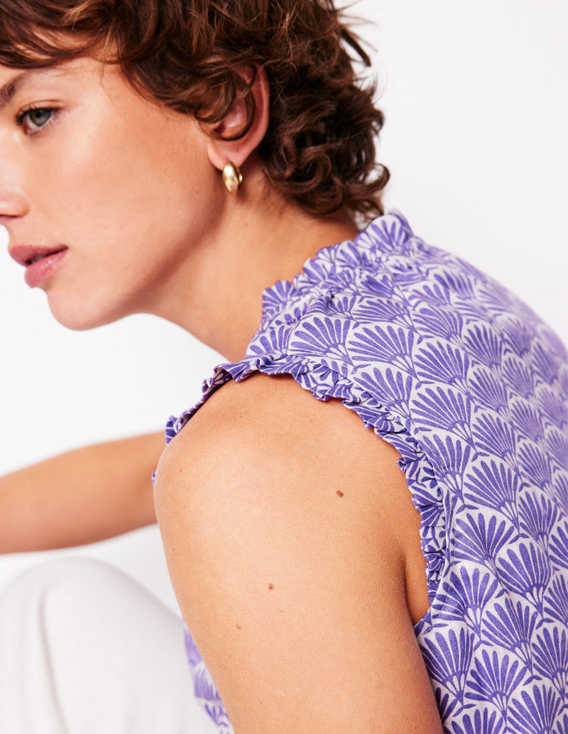 Sophie Ruffle Linen Top-Purple, Deco Palm 4