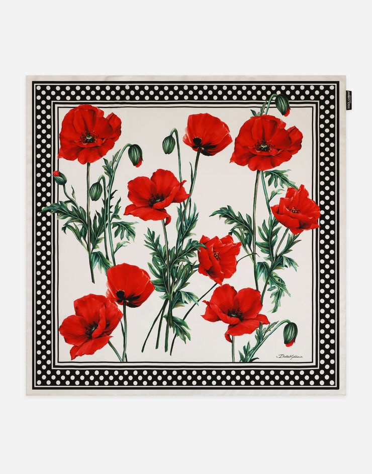Poppy-print twill scarf (90 x 90) - 1