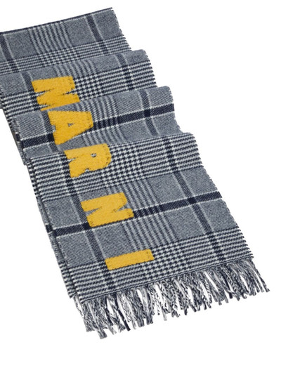 Marni plaid-check virgin wool fringed scarf outlook