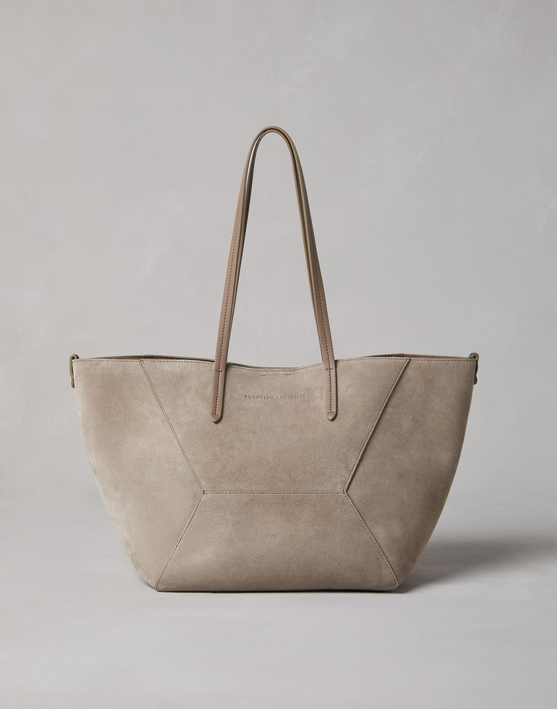 Suede shopper bag with monili 1