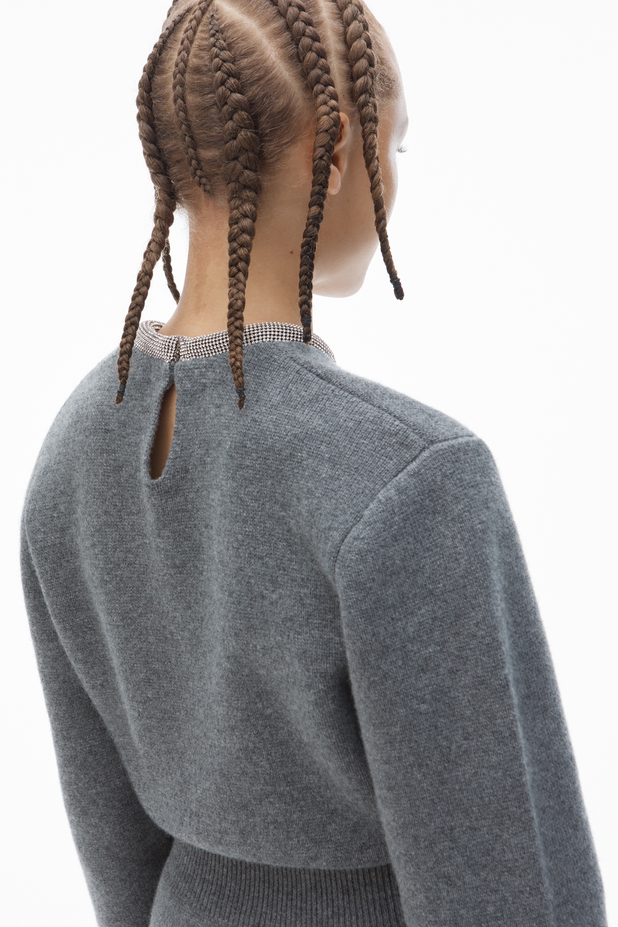 Long Sleeve Dress in Wool Blend with Crystal Hotfix Trim - 6