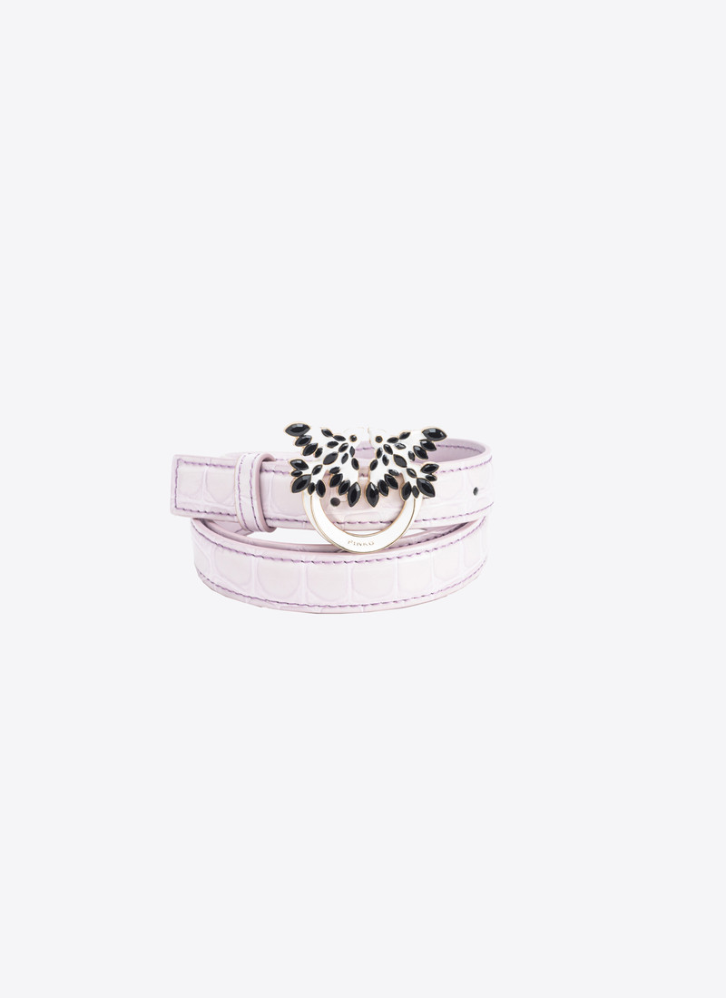PINKO GALLERIA THIN 2CM SHINY CROC-PRINT BELT WITH LOVE BIRDS BUCKLE 5