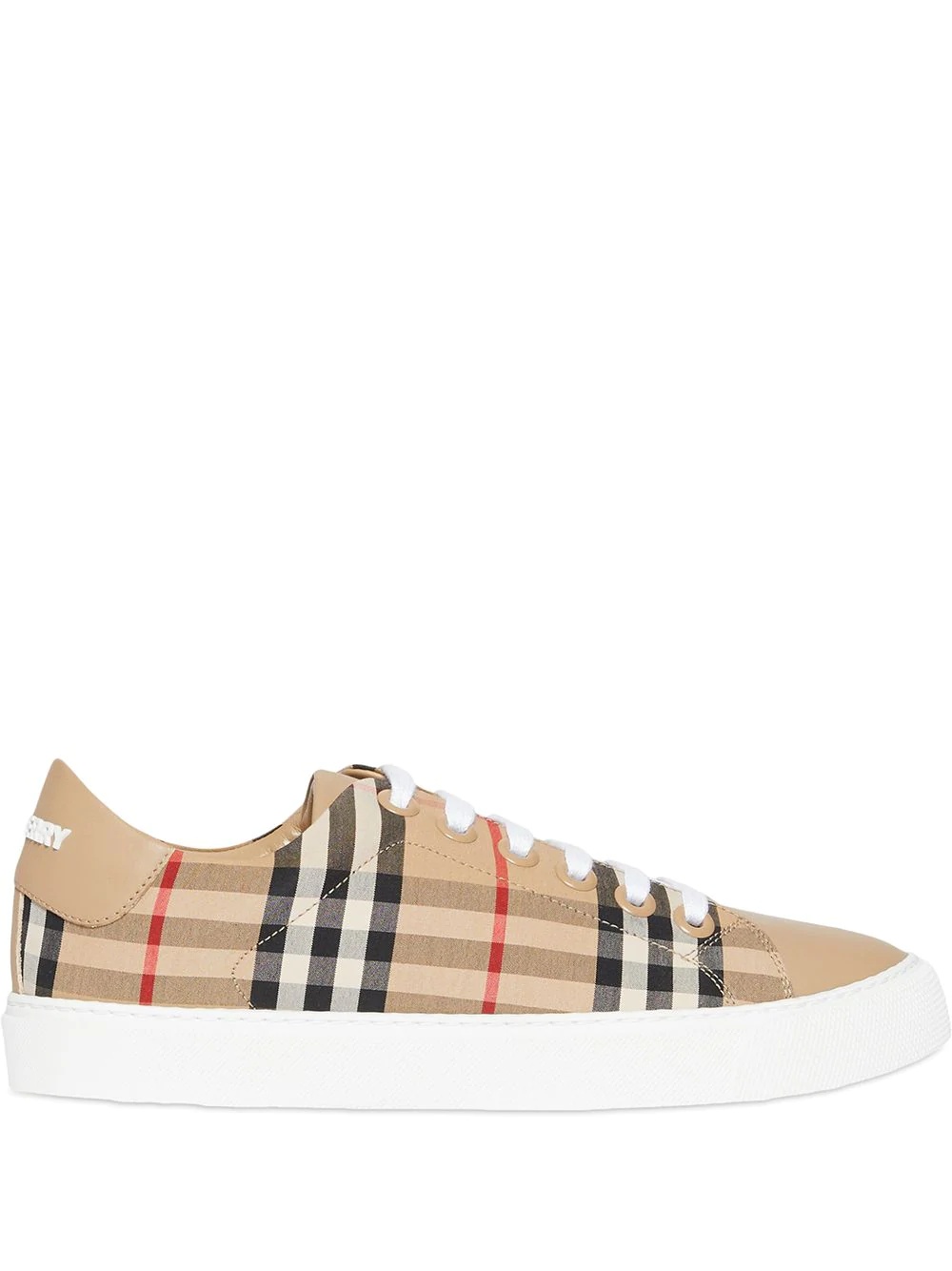 Vintage Check and Leather Sneakers - 1