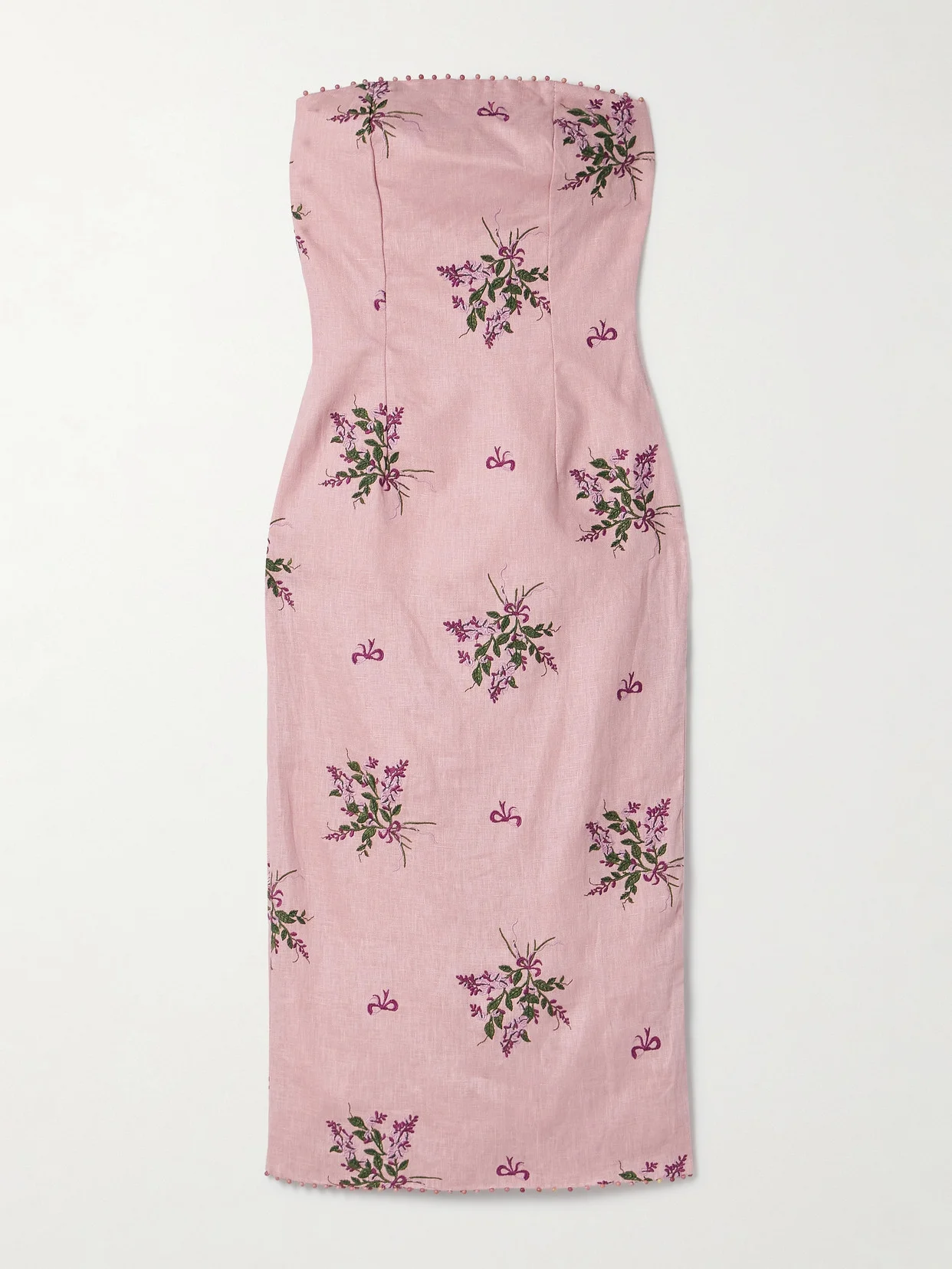 Armonía Wisteria Strapless Bead-embellished Embroidered Linen Midi Dress - 1
