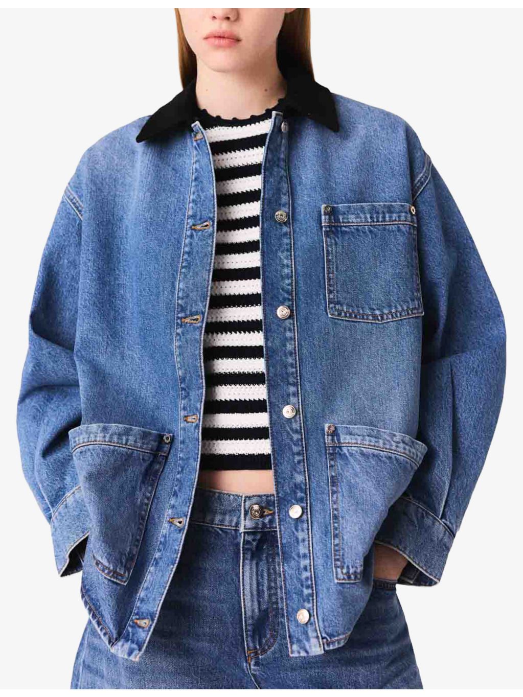 Cord-Collar Relaxed-Fit Denim Jacket - 3