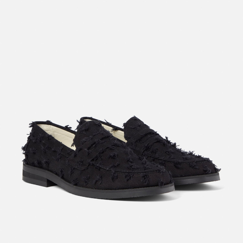 Wilde Black Punched Denim Penny Loafer - Men's 3