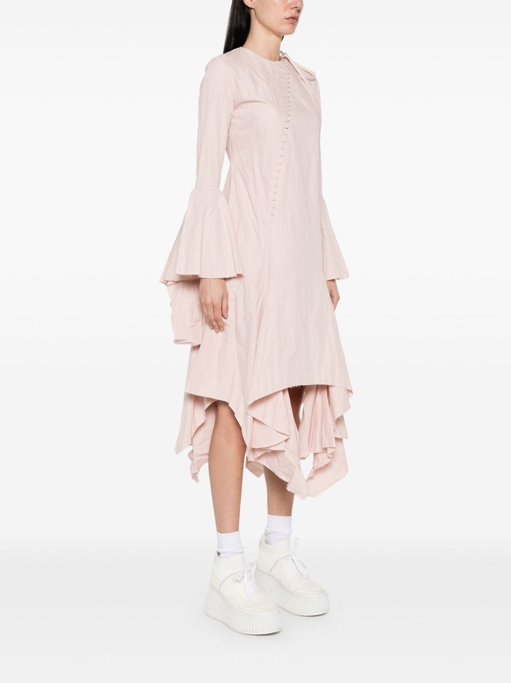 asymmetric frilled-sleeves midi dress - 3