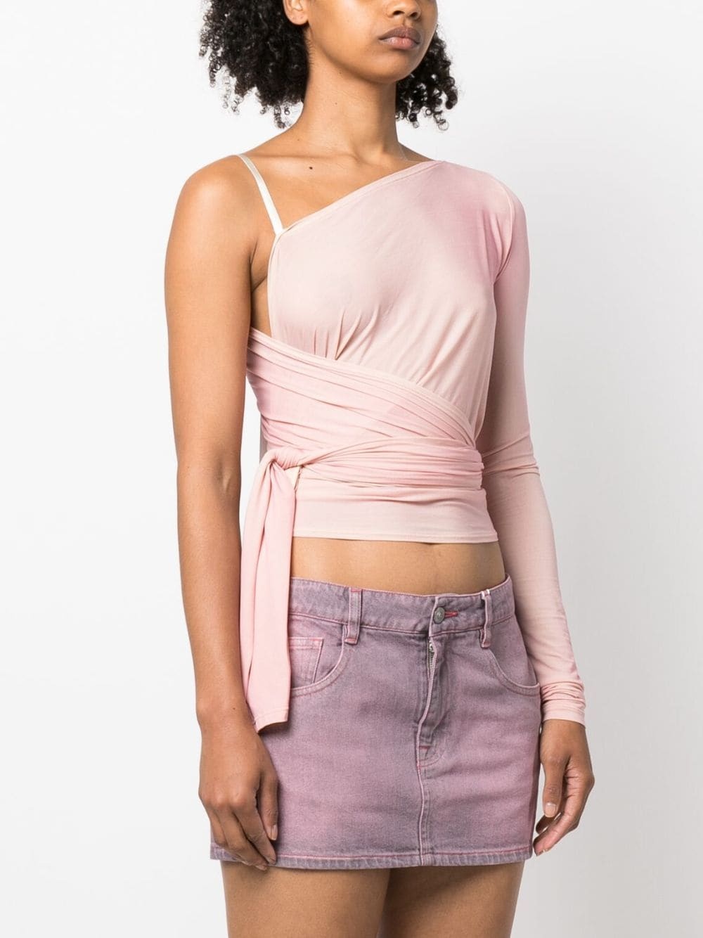 asymmetric wraparound cropped top - 3