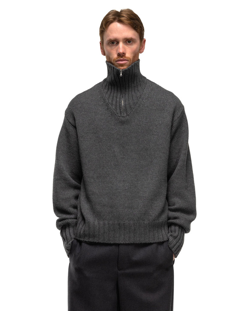 AURALEE Wool Soft Cord Knit Half Zip P/O Top Charcoal - A24AP02FL
