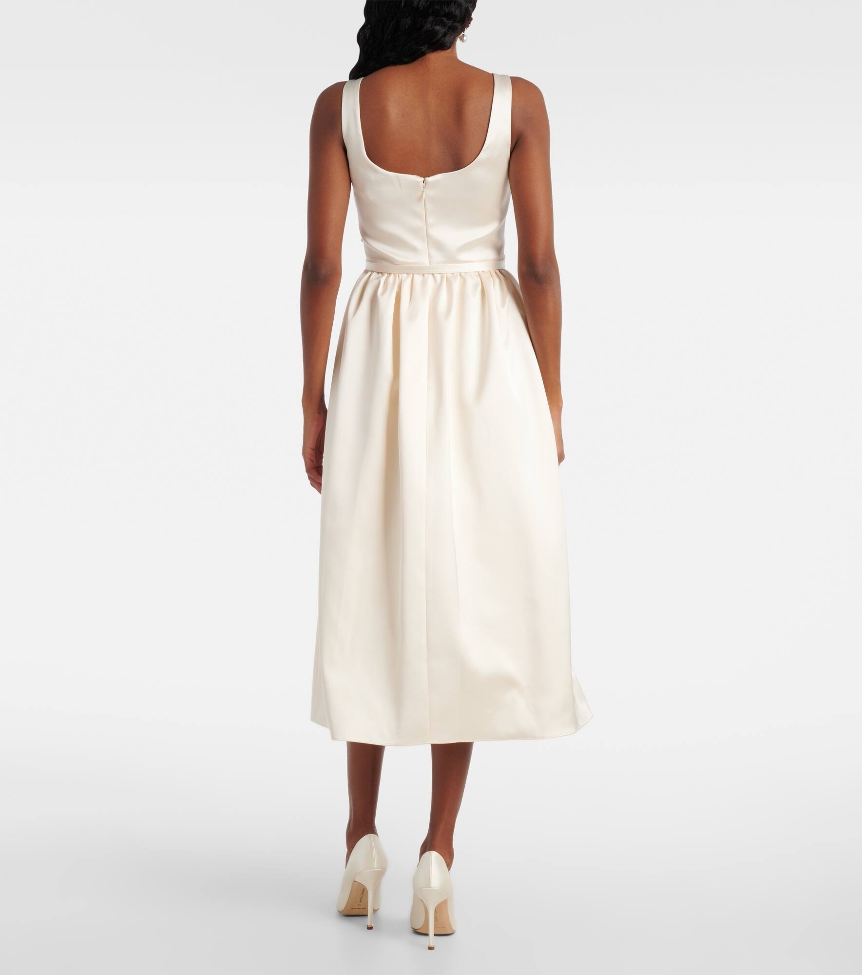 Bridal floral-appliqué satin midi dress - 3