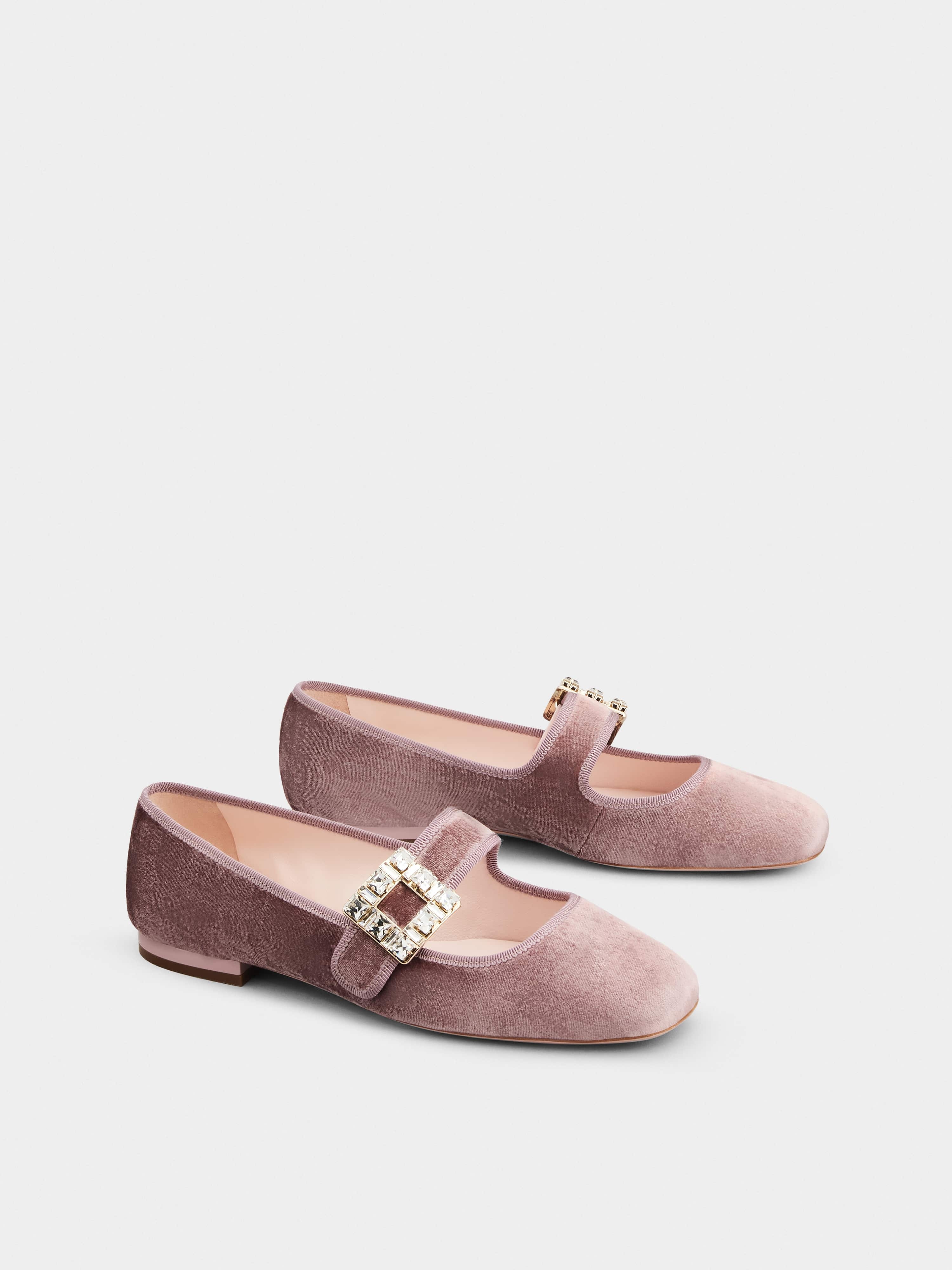 Très Vivier Strass Buckle Babies Ballerinas in Velvet - 2