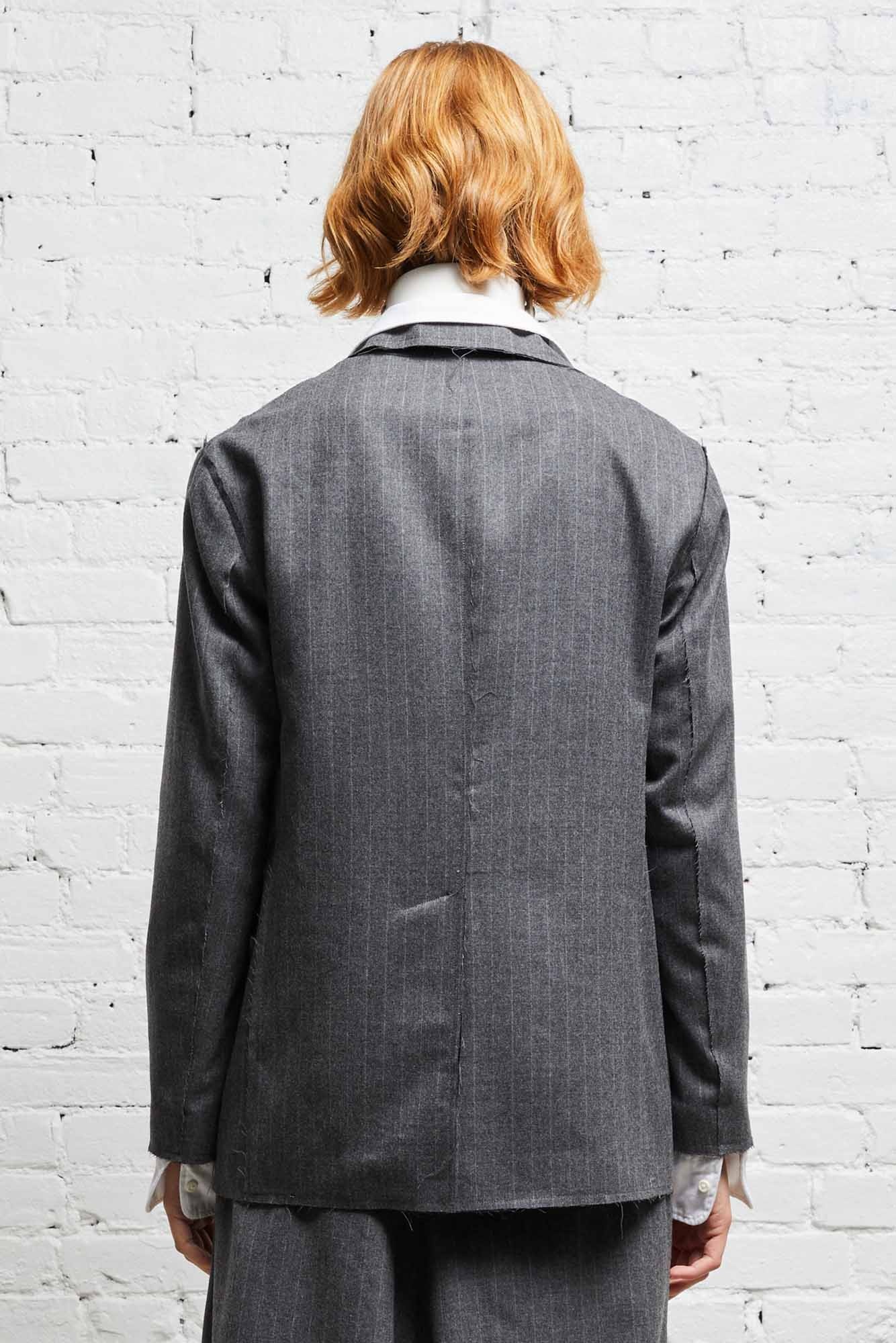 SHRUNKEN RAW CUT BLAZER - GREY PINSTRIPE - 5