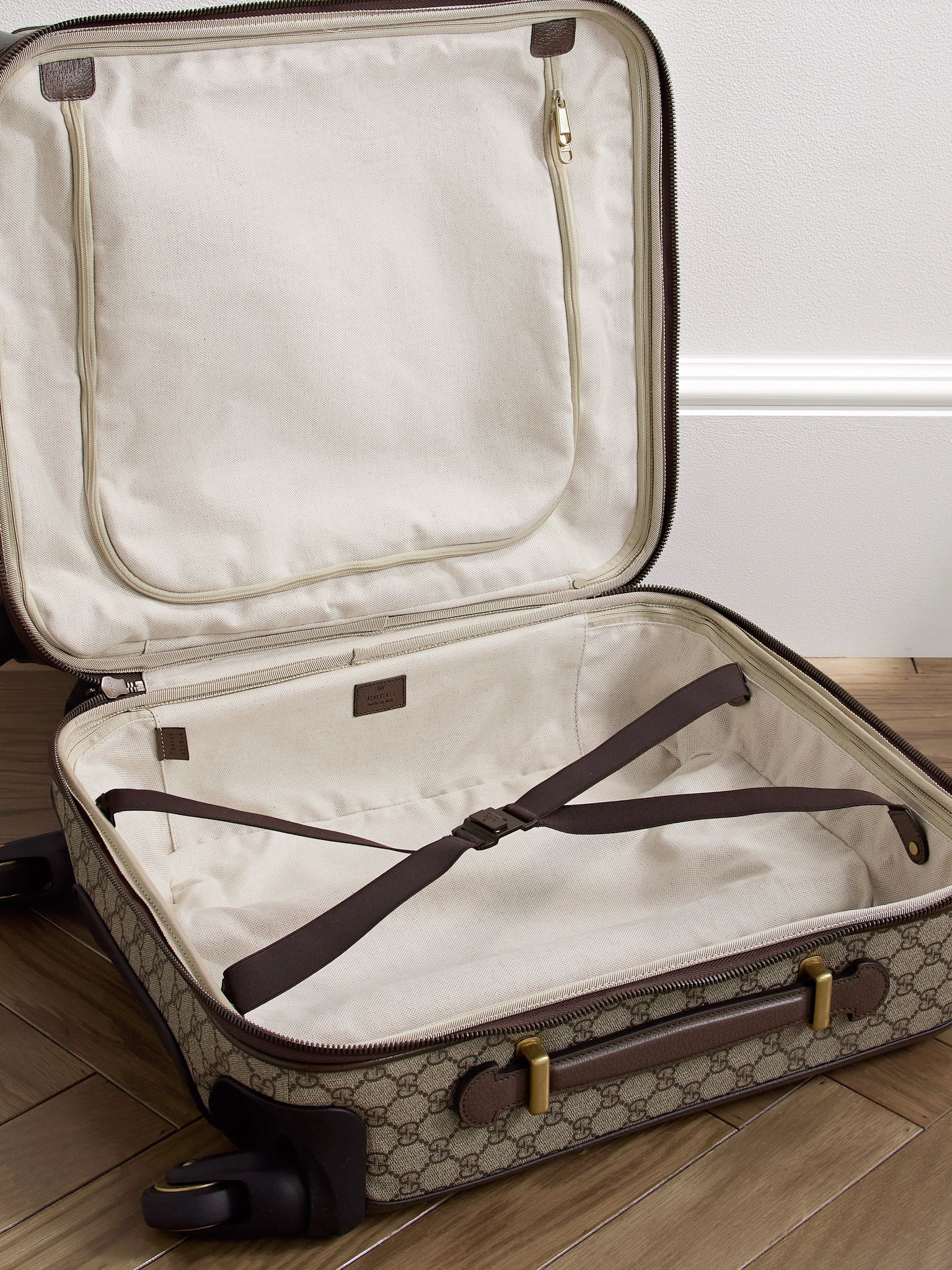 Savoy Leather-Trimmed Printed Coated-Canvas Suitcase Beige - 5