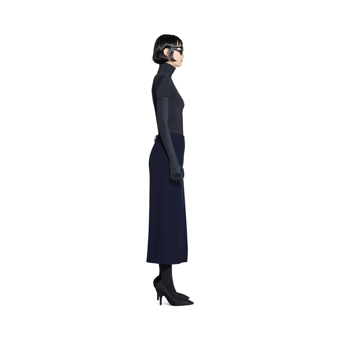 Slit Tailored Skirt in Navy Blue - 3