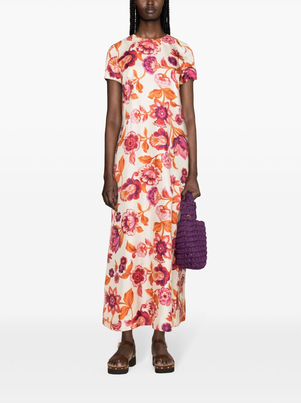 floral-print silk swing dress - 2