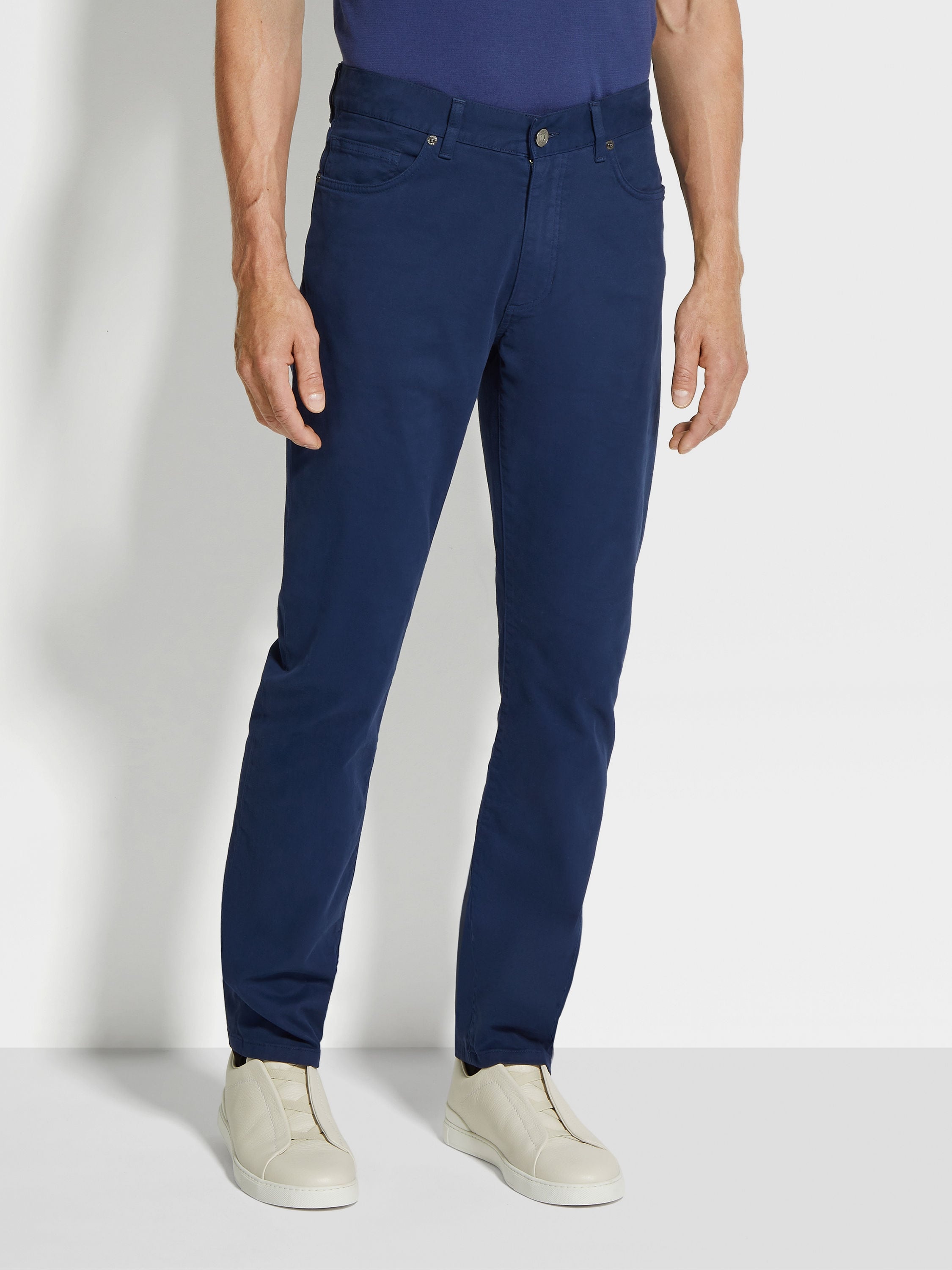 UTILITY BLUE STRETCH COTTON ROCCIA JEANS - 4