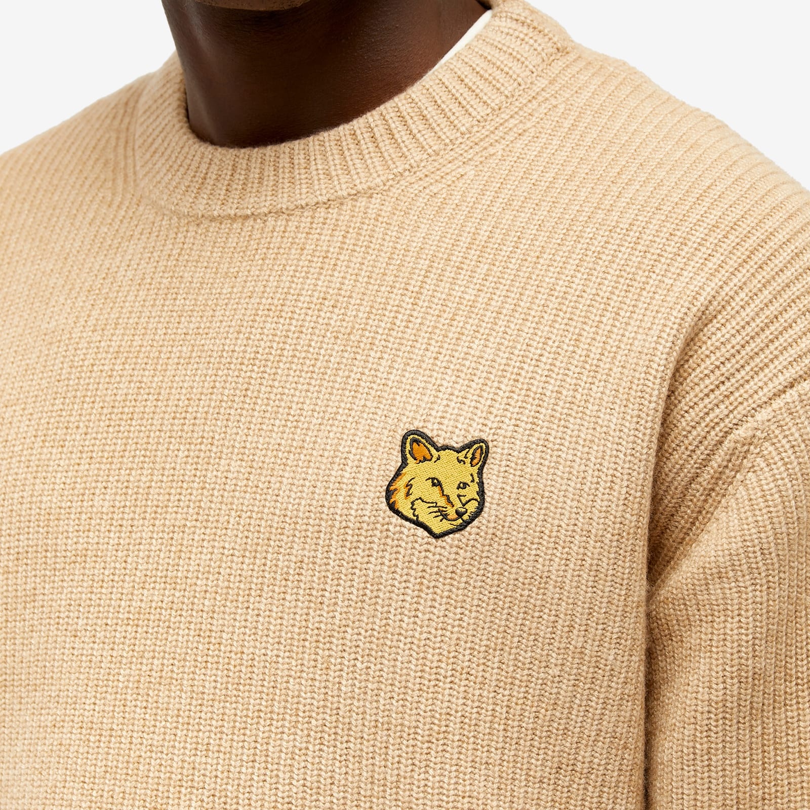 Maison Kitsune Tonal Fox Head Patch Ribbed Crew Knit - 5
