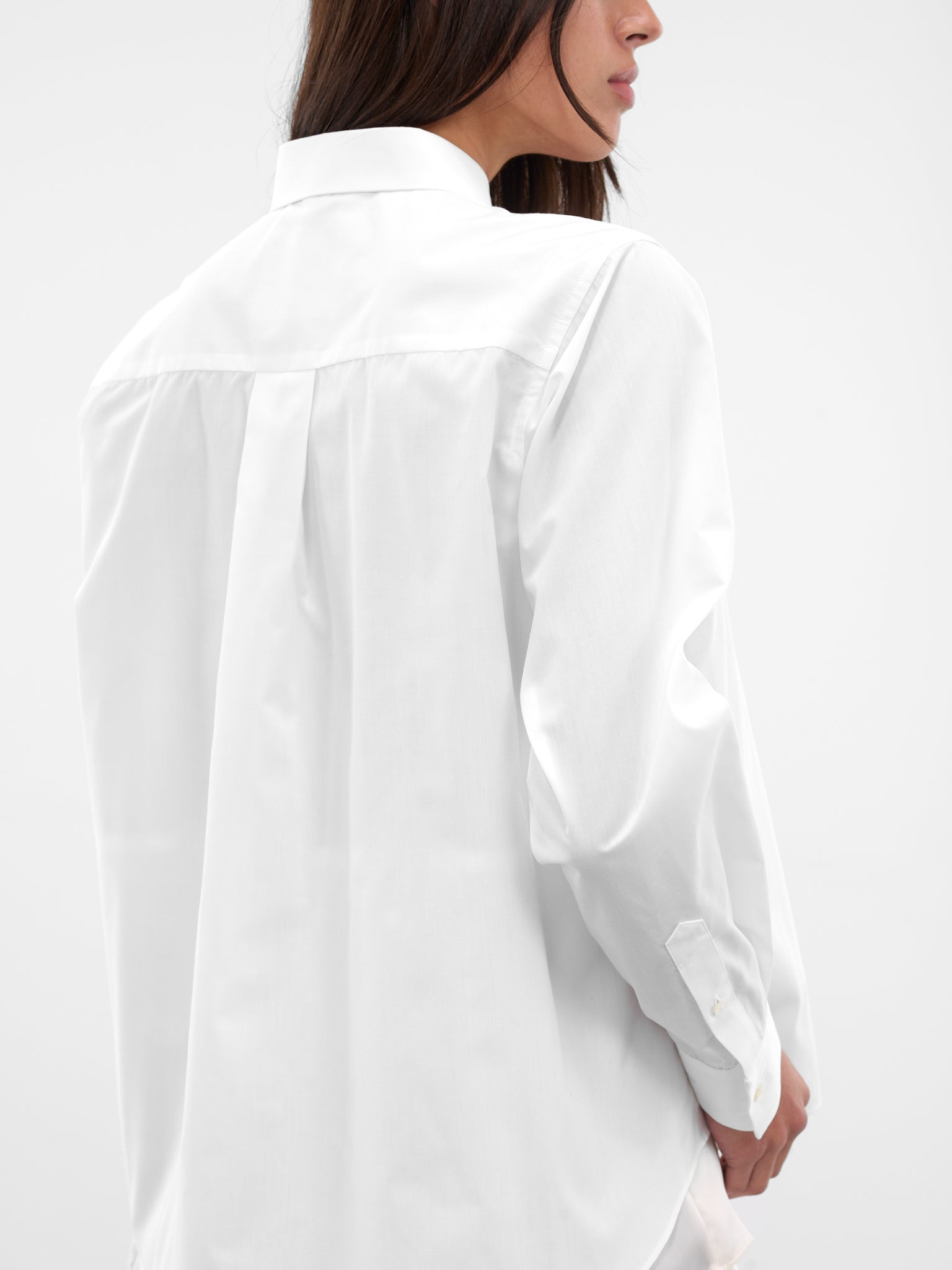 White Poplin Layered Drape Shirt - 4