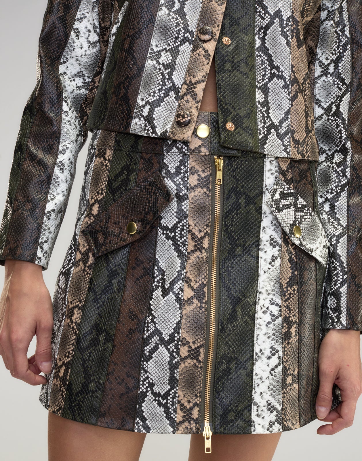 Snake-Embossed Vegan Leather Skirt - 7