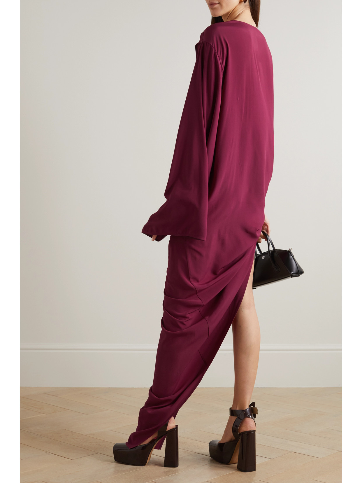 Edfu One-sleeve Draped Crepe De Chine Gown - 3
