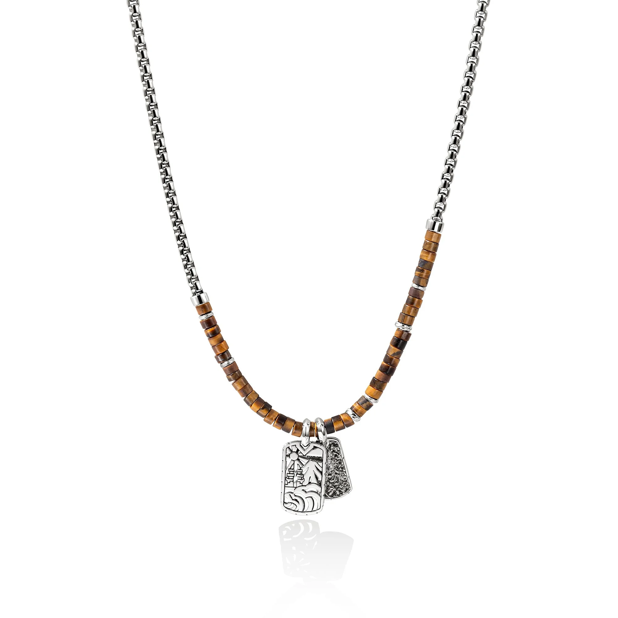 Heishi Tag Necklace, Sterling Silver, Hardstones - 1