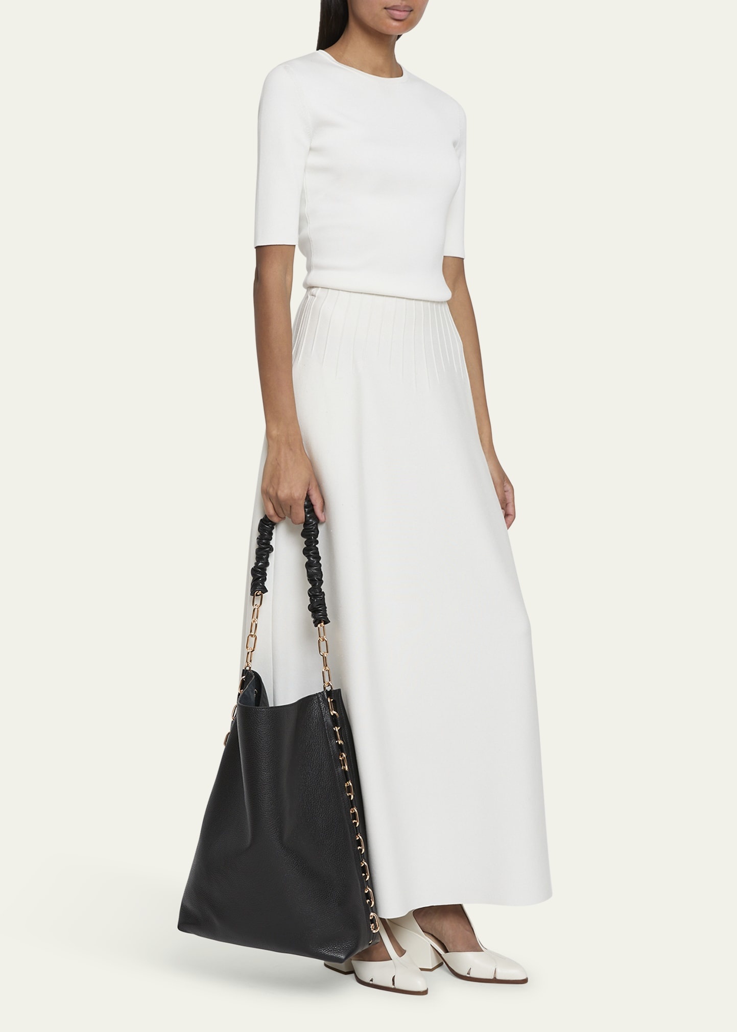 Chain Leather Tote Bag - 6