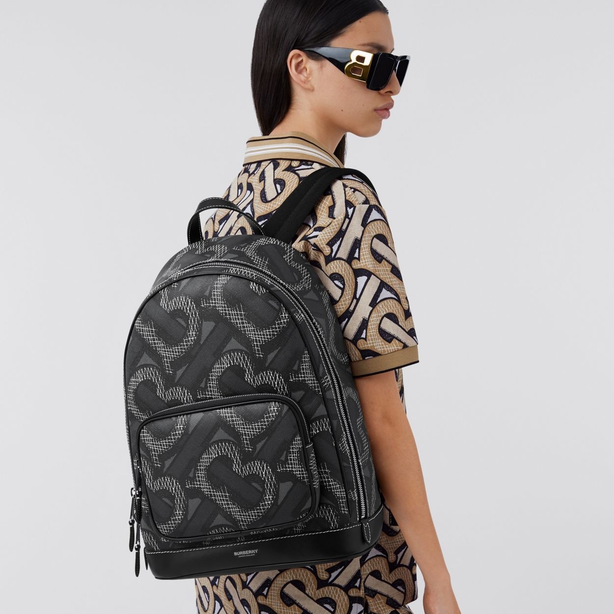 Monogram Print E-canvas Backpack - 3