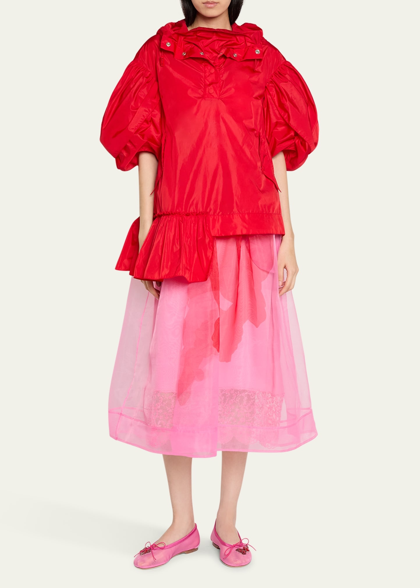 Hooded Ruffle Detail Petal Sleeve Asymmetric Jacket - 2
